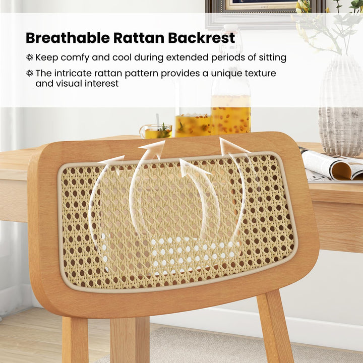 Giantex Rattan Dining Chairs Set of 2/4, Wooden Kitchen Chairs w/Cane Back, Rubber Wood Frame