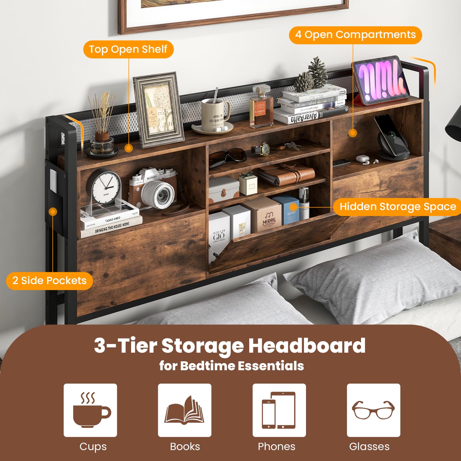 Giantex Bed Frame with Storage Headboard