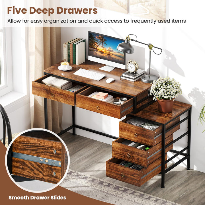 Giantex 51" Home Office Computer Desk w/ 5 Drawers