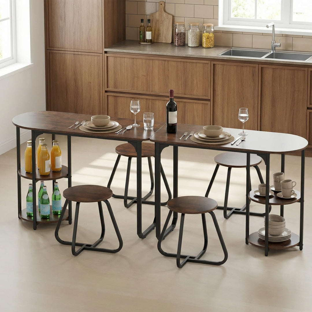 3-Piece Industrial Dining Table Set for Small Space-Rustic Brown