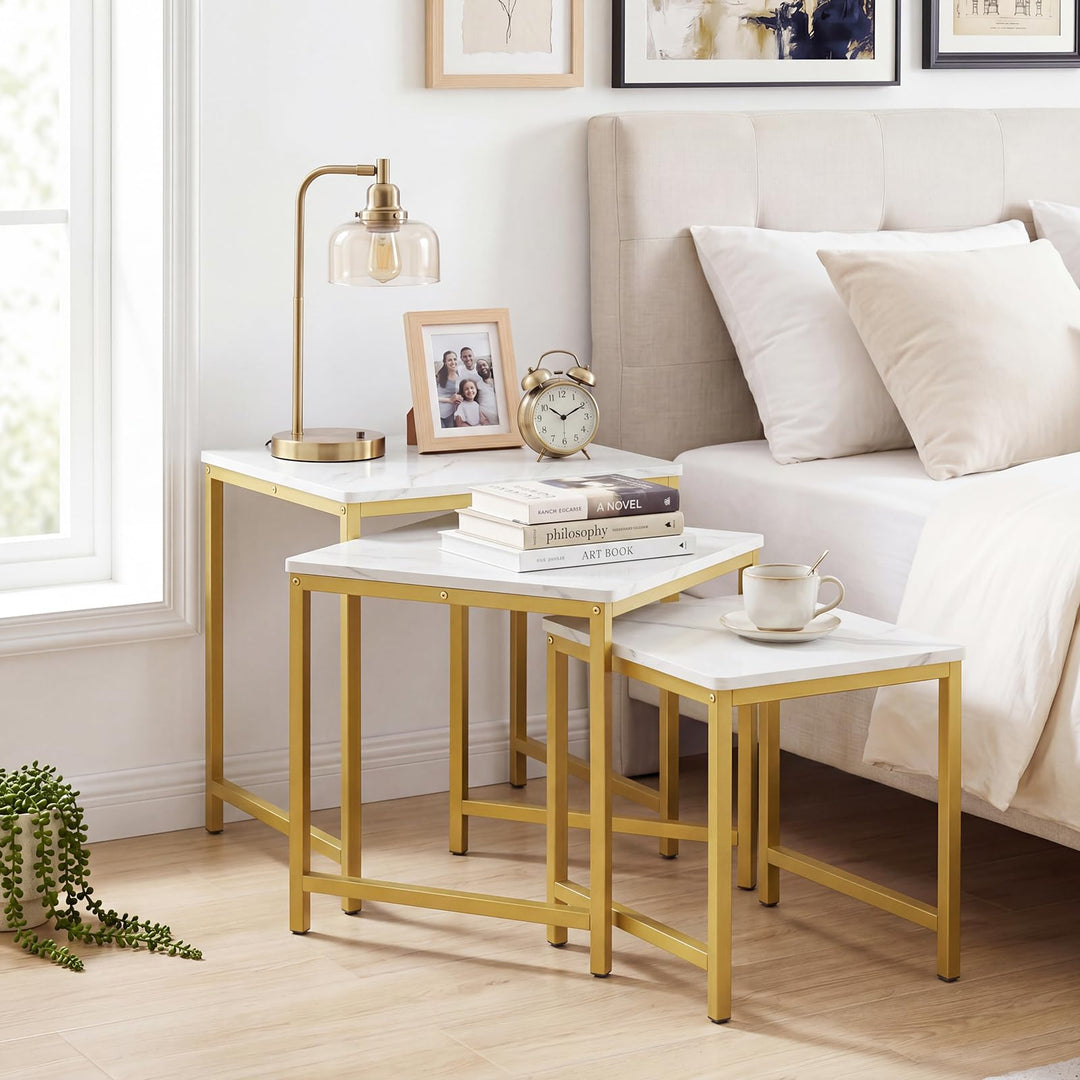 Giantex Nesting Coffee Table Set of 3 | Faux Marble Coffee Table with Metal Frame