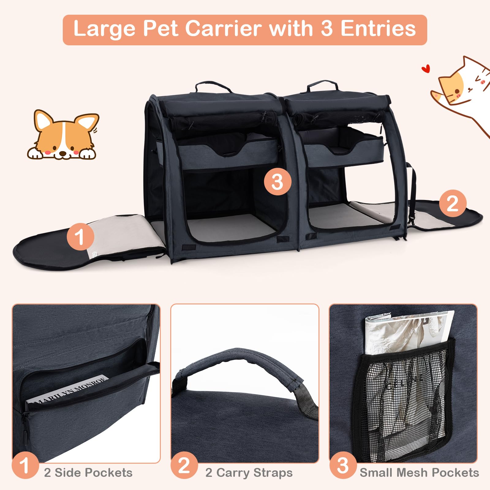 Giantex 40 Inch Cat Carrier with Double Compartments