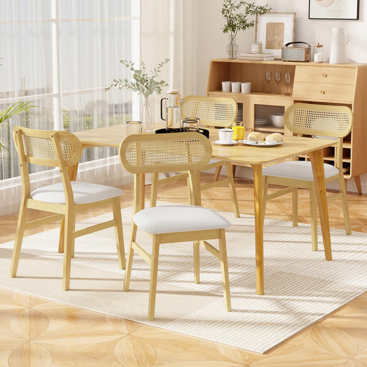 Giantex Faux Leather Upholstered Kitchen Chairs w/Breathable Mesh Cane Backrest