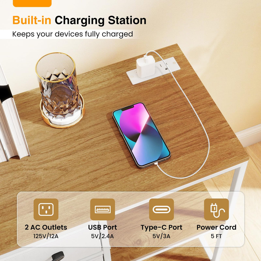 Giantex 3 Drawer Mobile File Cabinet with Charging Station