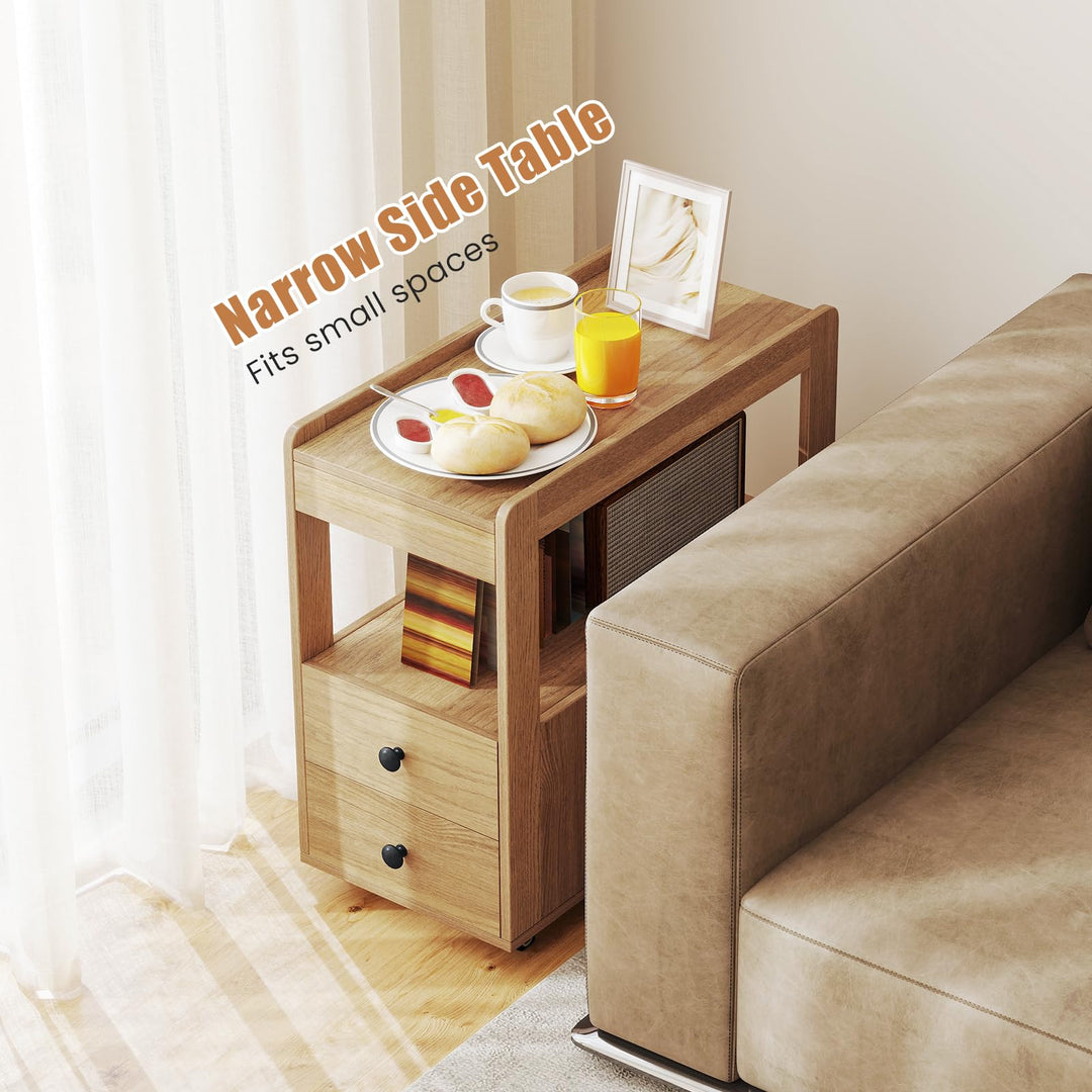 Giantex Rolling Side Table with Storage for Small Spaces Living Room Bedroom