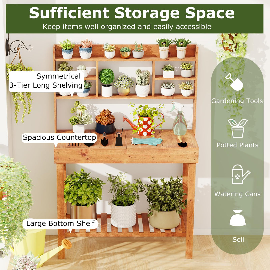 Giantex Outside Solid Wood Potting Table with Flip-up Tabletop