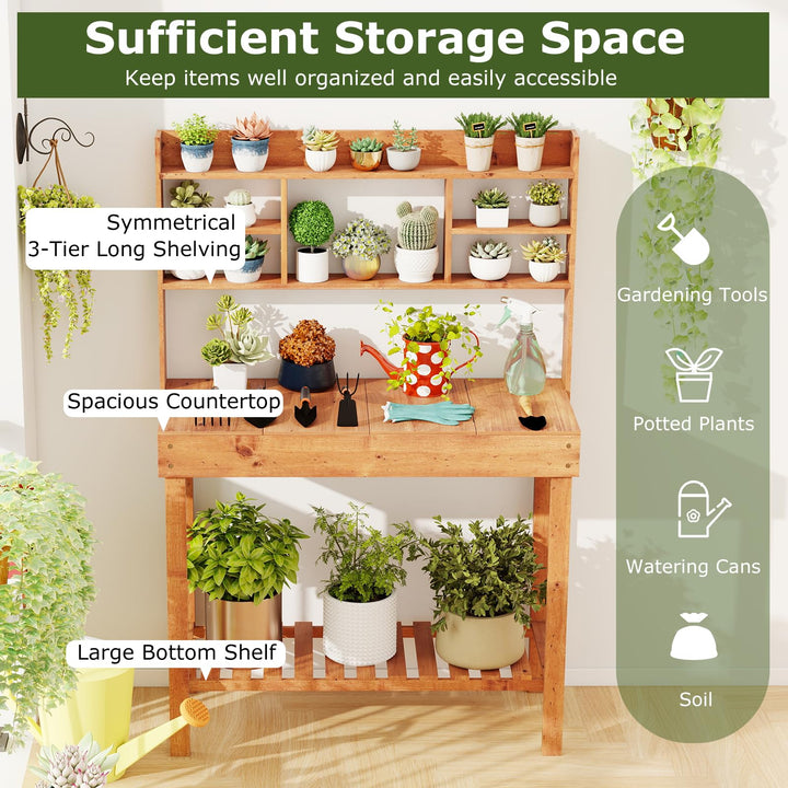 Giantex Outside Solid Wood Potting Table with Flip-up Tabletop
