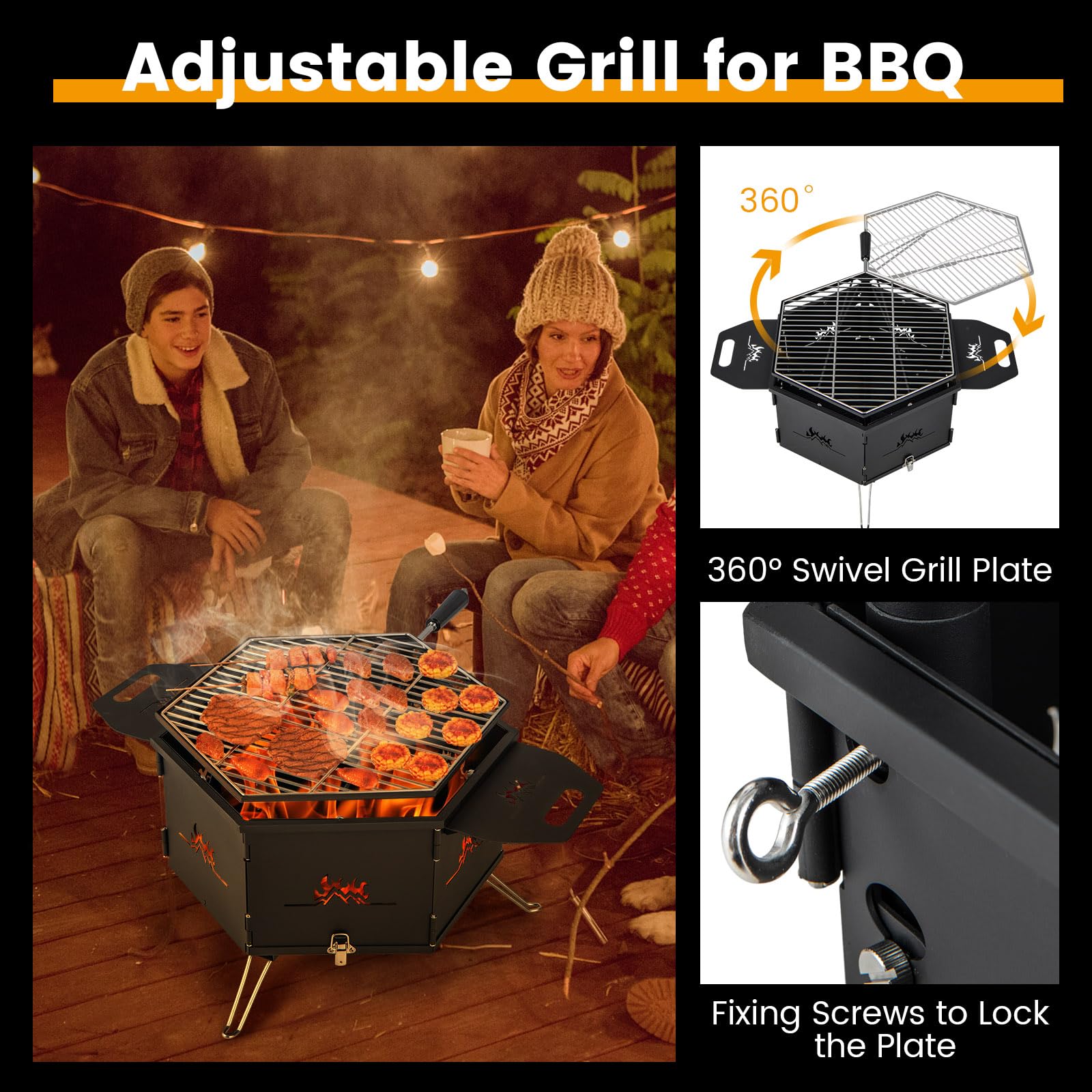 Giantex Fire Pit Grill, Outdoor Fire Pit with Removable 360° Swivel Cooking Grate