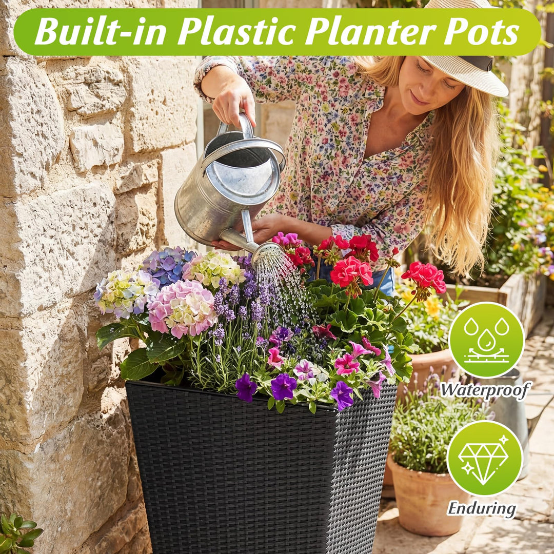 planter tubs plastic Giantex 3-Piece Wicker Planters Tapered PP Rattan Plant Boxes with Pla – Giantexus