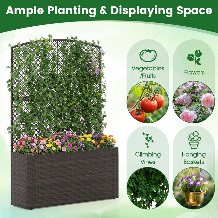 Giantex Raised Garden Bed with Trellis | 58'' Tall PE Rattan Planter Box w/Liner & Drainage