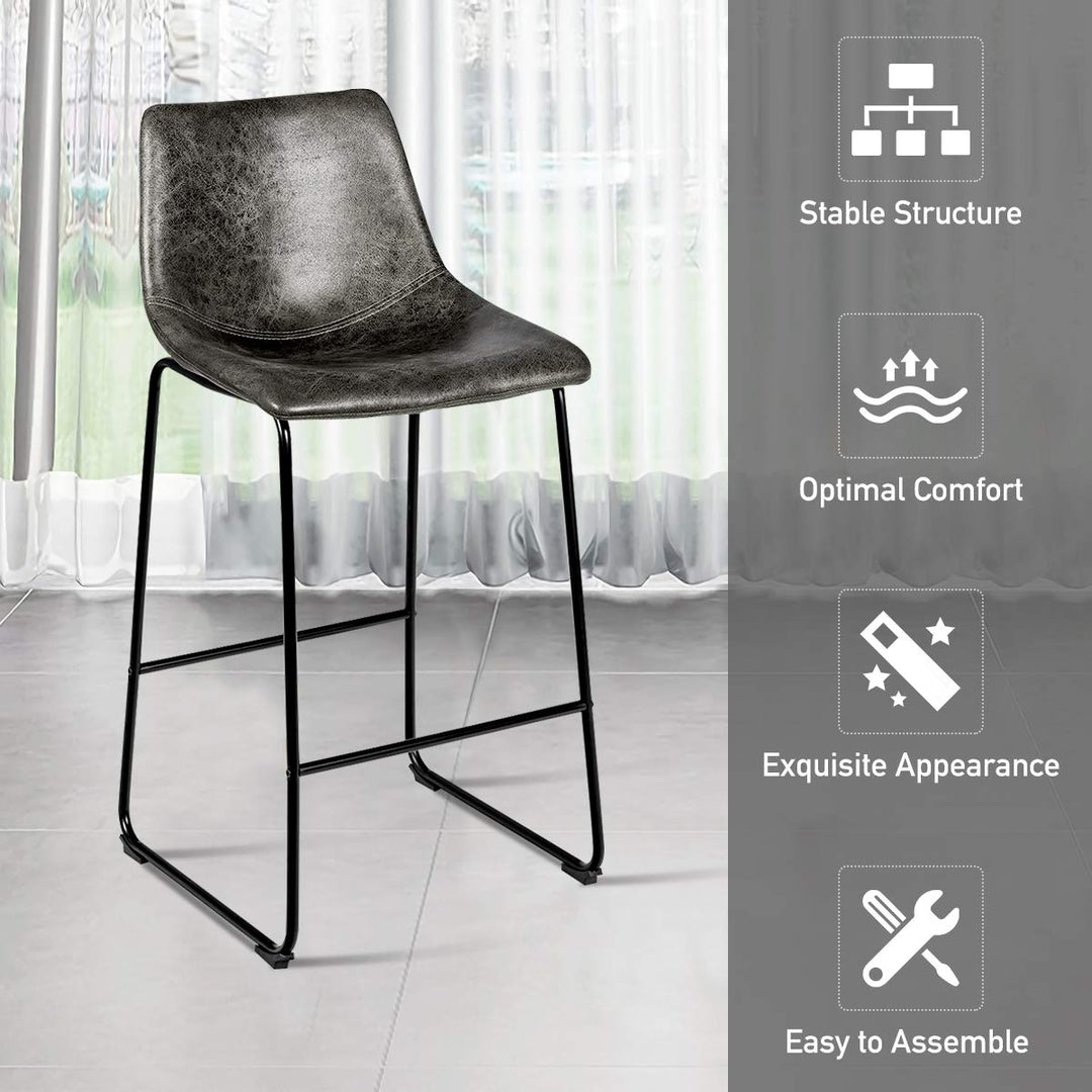 Vintage Faux Suede Bar Stools, with Metal Legs, Back and Footrest