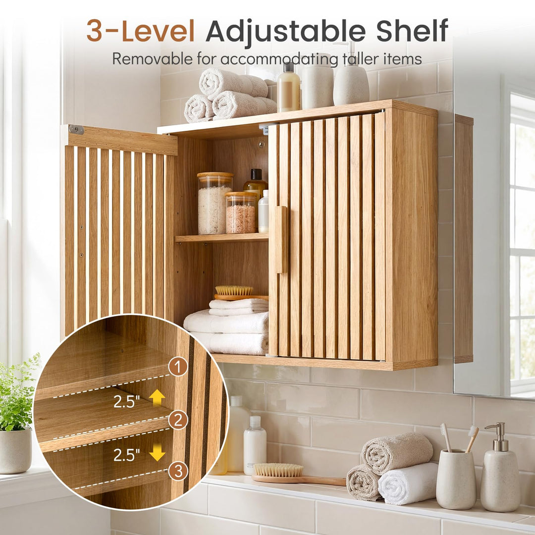 Giantex Wall Mounted Wooden Medicine Cabinet with 2 Slatted Doors