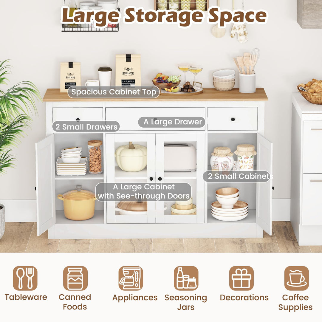 Giantex 55" Large Buffet Sideboard with 3 Drawers & 2 See-Through Doors