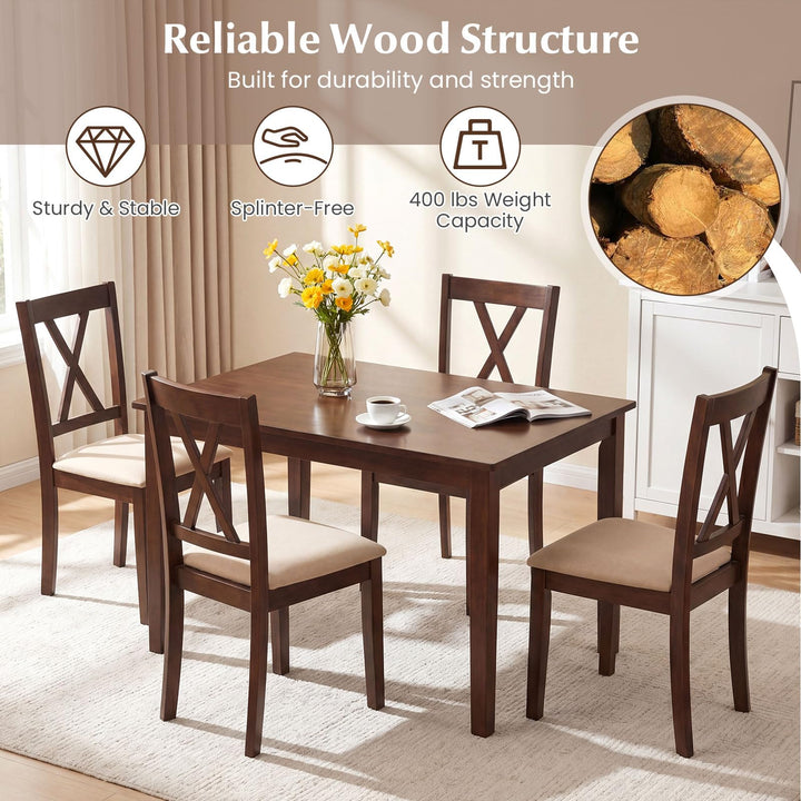 Giantex Upholstered Wooden Dining Chairs Set of 4 with Solid Rubber Wood Frame