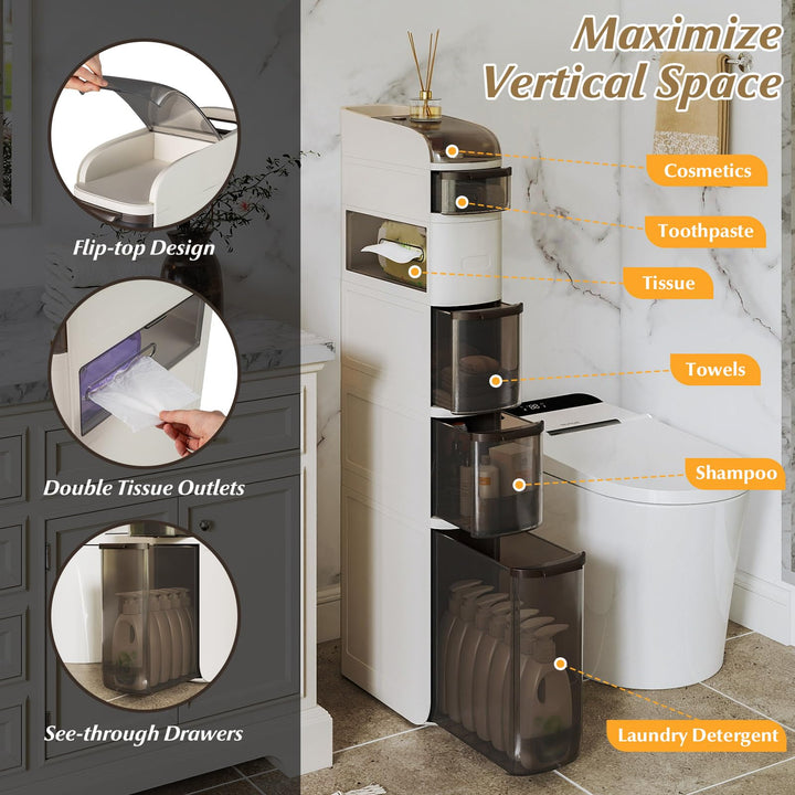 Giantex 6-Tier Narrow Bathroom Storage Cabinet with Drawers and Tissue Box