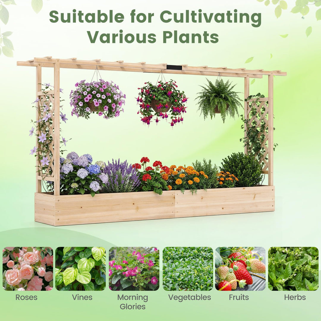 Giantex Wooden Raised Garden Bed with Trellis & Hanging Roof