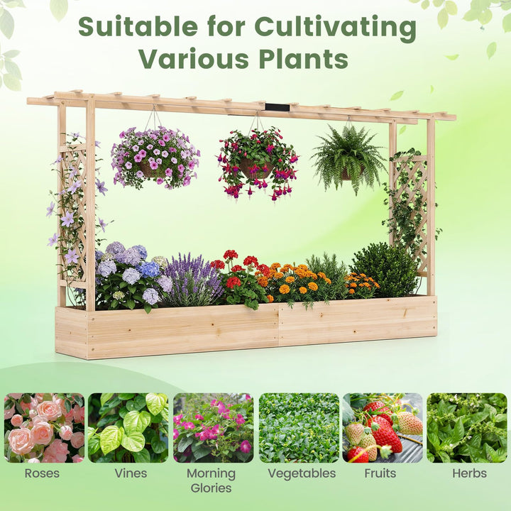 Giantex Wooden Raised Garden Bed with Trellis & Hanging Roof