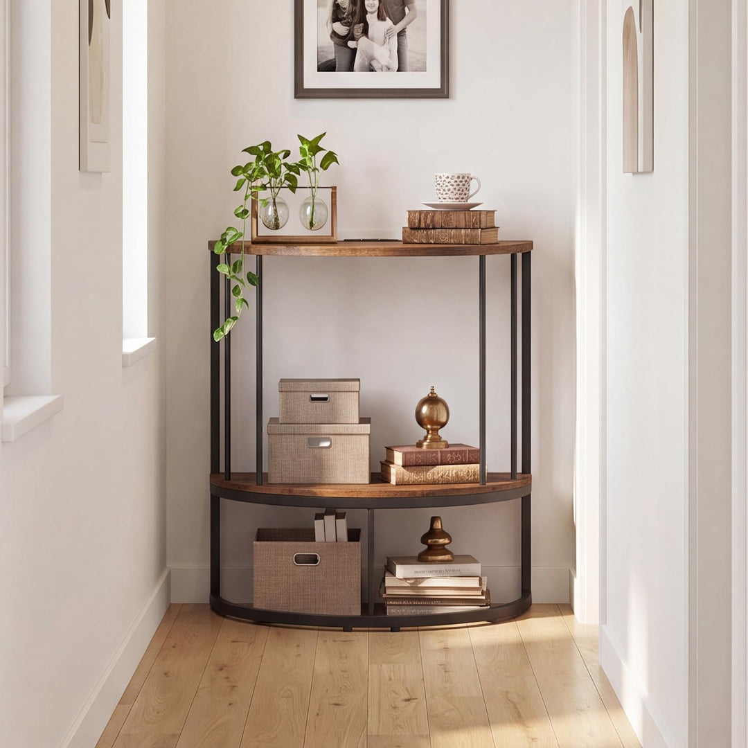 Giantex Half Moon Console Table with Outlets