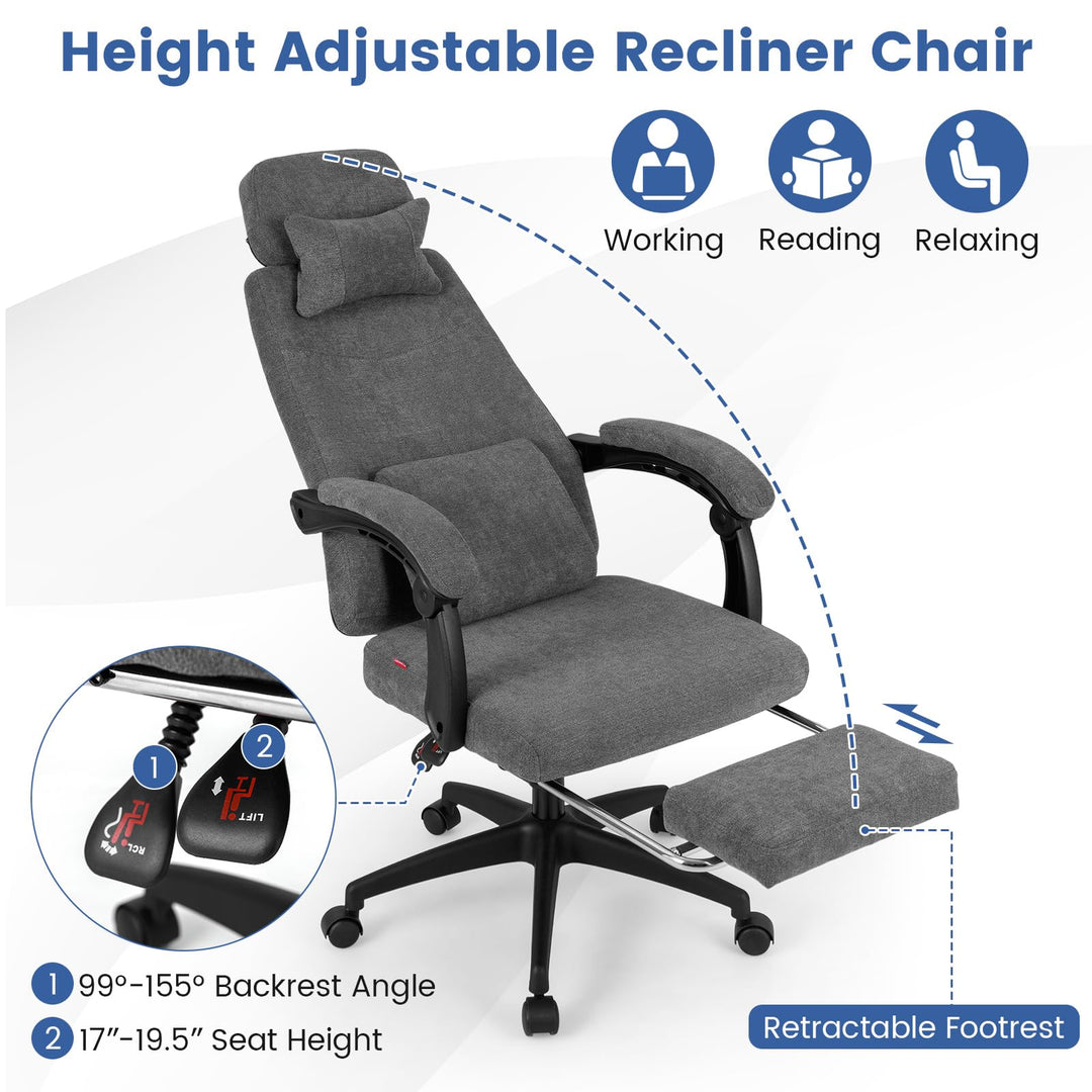 Giantex Reclining Office Chair Chenille Fabric Desk Chair with Padded Linkage Armrests