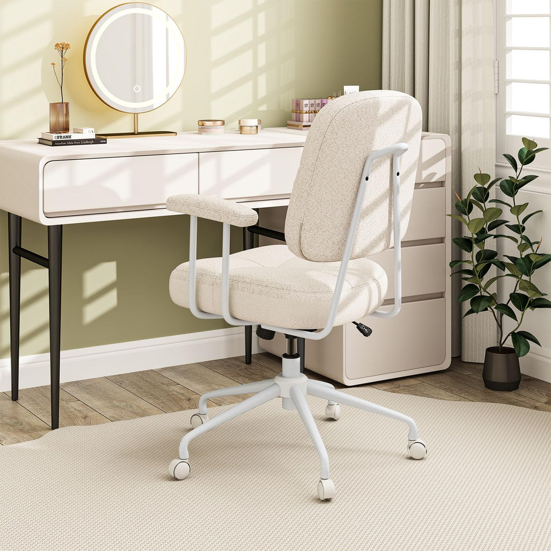 Giantex Mid Century Modren Office Chair, Faux Fur Desk Chair w/Armrest & Mid Back