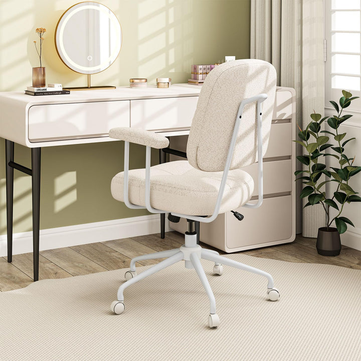 Giantex Mid Century Modren Office Chair, Faux Fur Desk Chair w/Armrest & Mid Back