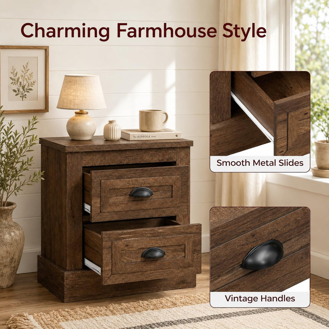 GIANTEX Farmhouse Nightstand With 2 Storage Drawers For Bedroom