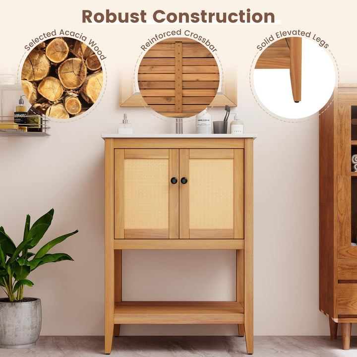 Giantex Bathroom Vanity with Sink Solid Acacia Wood Modern Vanity Sink Cabinet