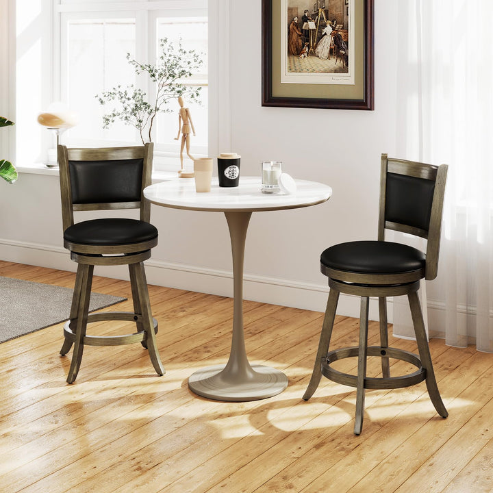 Giantex Accent Wooden Swivel Back Counter Height Bar Stool, Fabric Upholstered Design