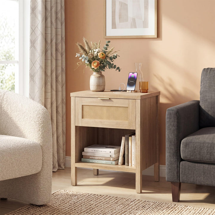 Giantex Rattan Night Stand with Drawer and Open Shelf (1/2)