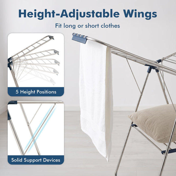 GIANTEX 60" L 2-Tier Foldable Clothes Drying Rack with Sock Clips