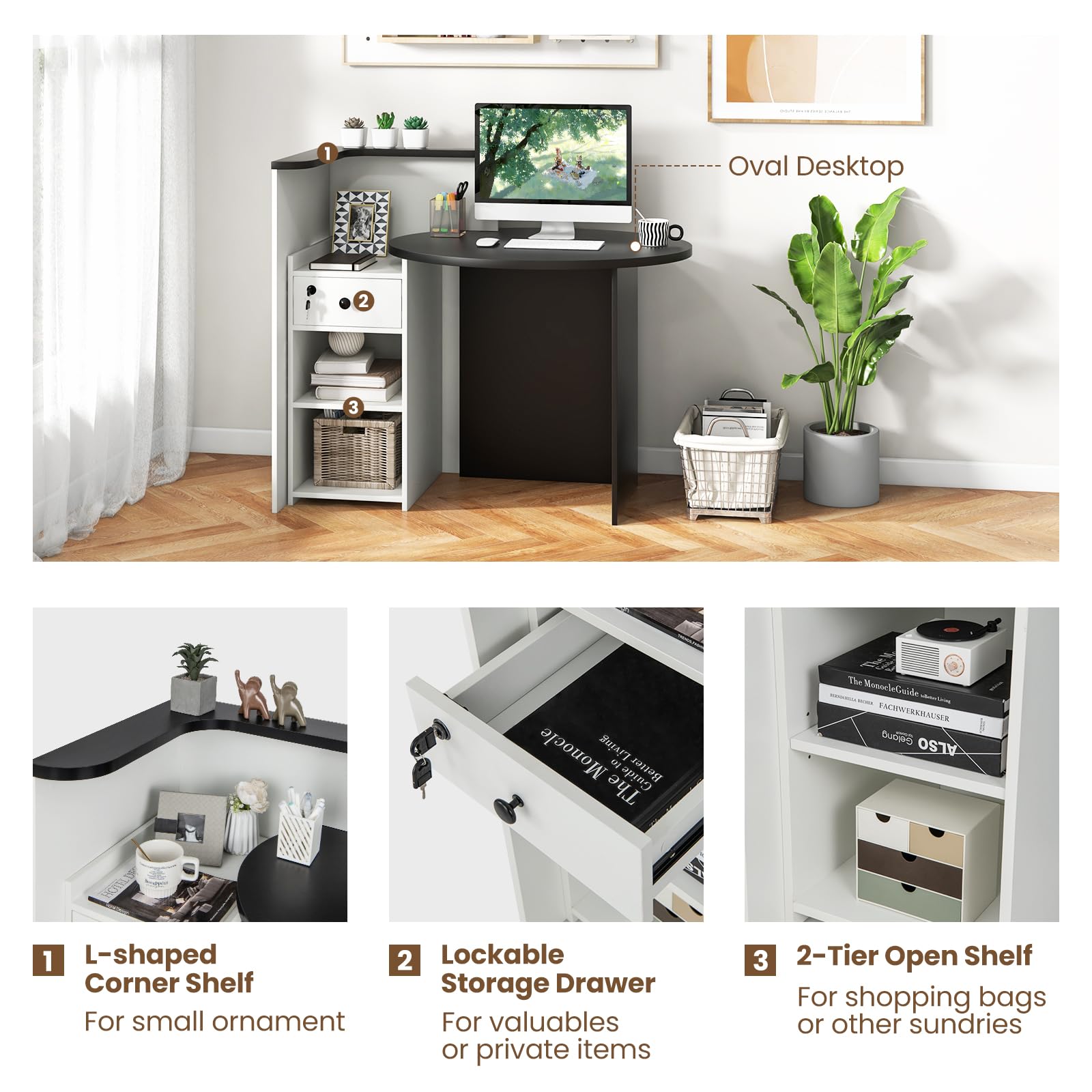 Giantex Reception Desk, Front Counter Desk with Lockable Drawer, Checkout Table with Round Tabletop