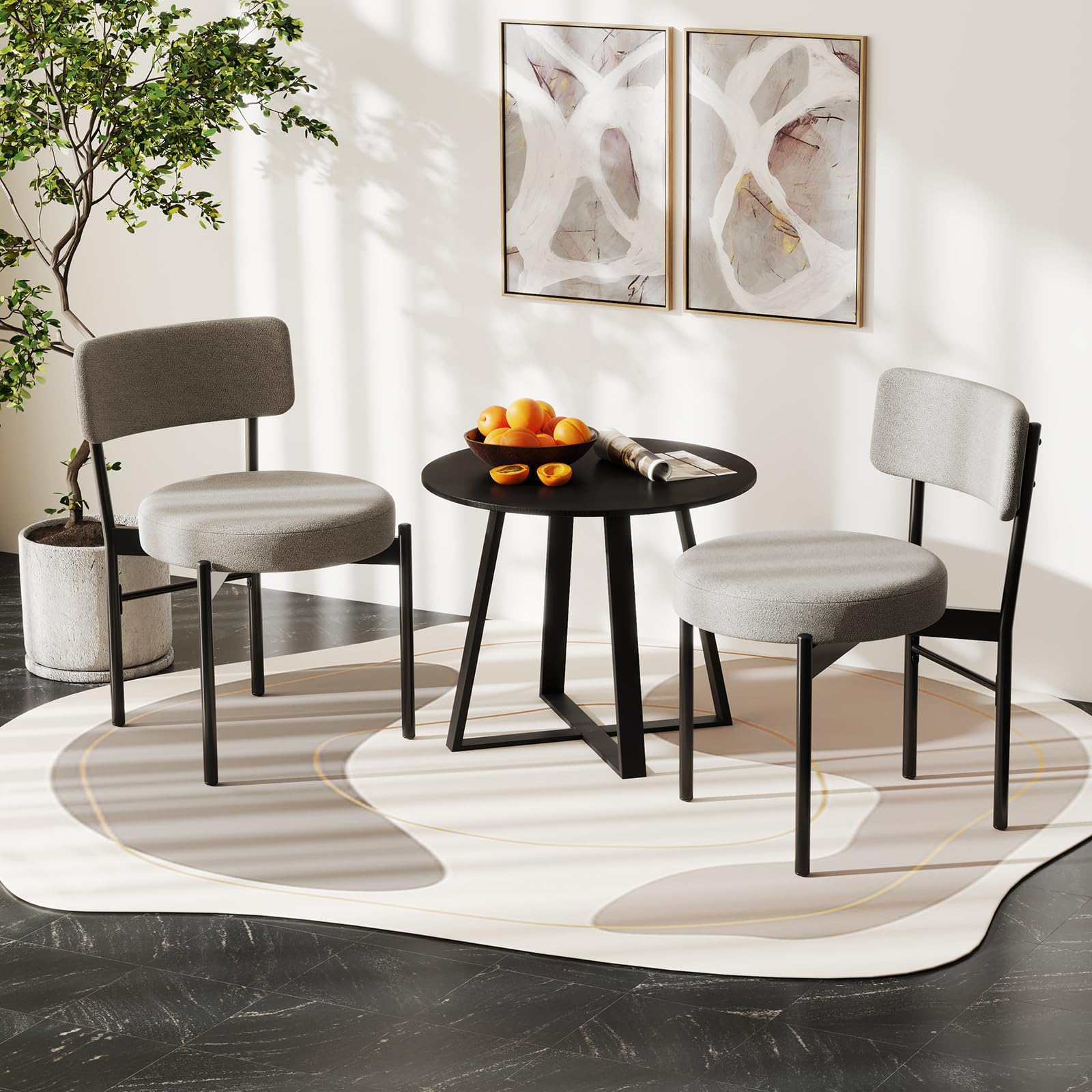 Giantex Boucle Dining Chairs Set of 2/4, Sherpa Upholstered Kitchen Chairs w/Curved Backrest, Padded Seat & Metal Legs