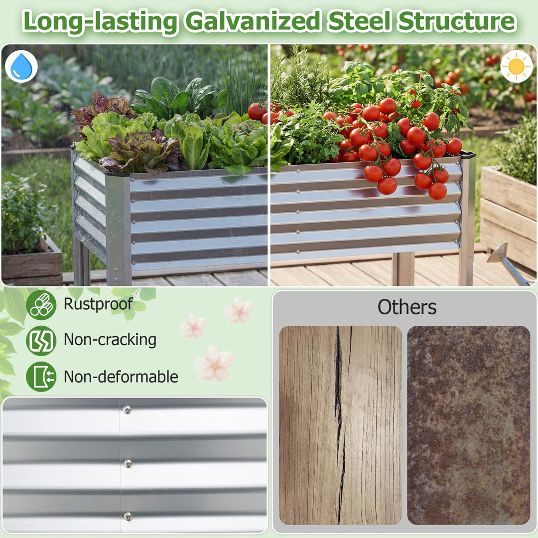 Giantex Galvanized Raised Garden Bed with Legs Set 1/2 46"x24"x31" Metal Elevated Planter Box