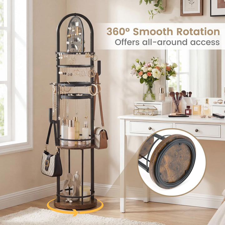 CHARMAID 58.5 inch Jewelry Tree 360° Rotating Floor Standing Jewelry Organizer