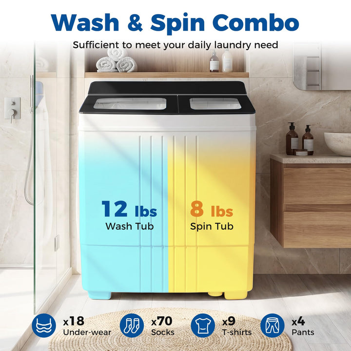 Giantex Portable Washing Machine with 12 LBS Washer and 8 LBS Spinner Combo for Apartments