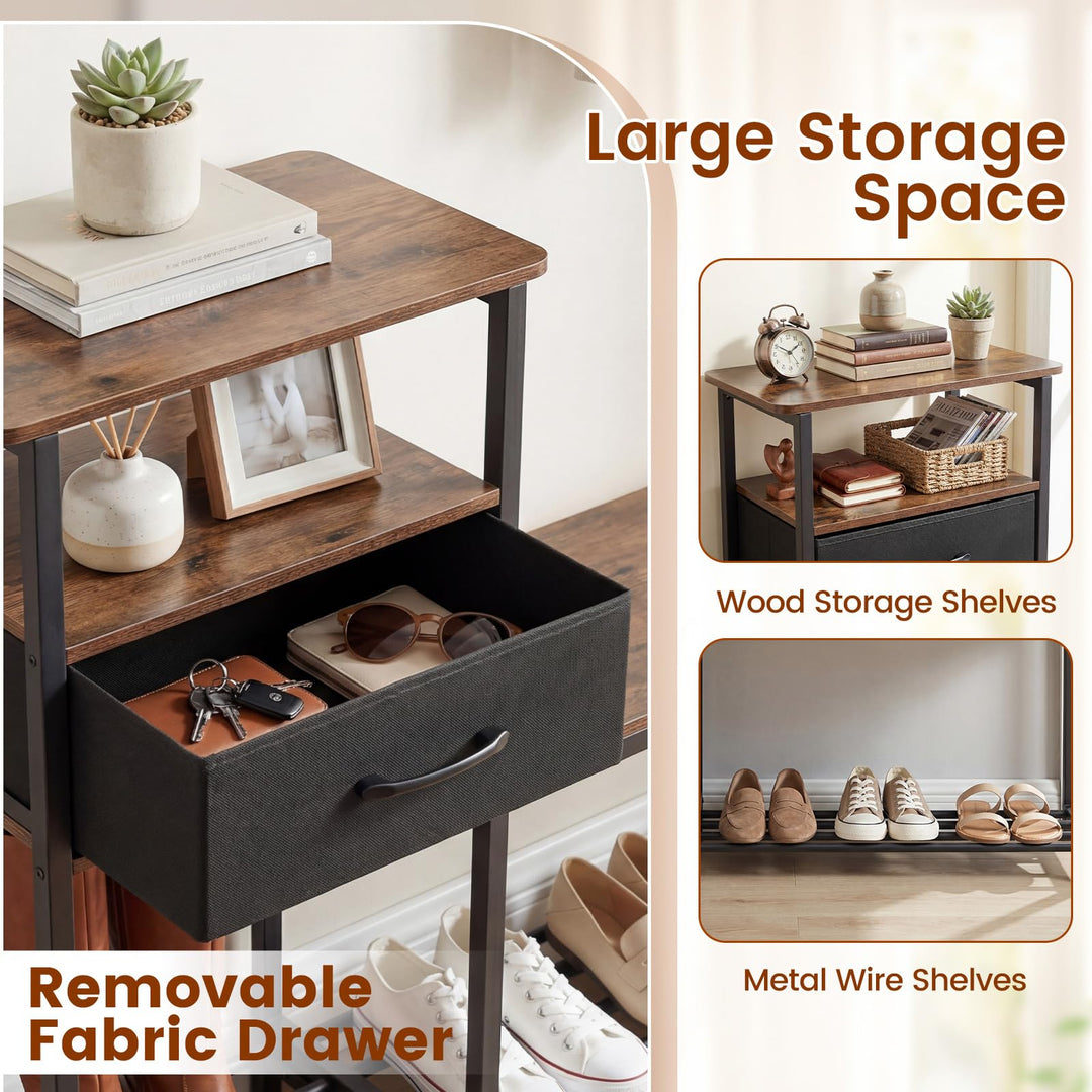 Giantex 3-Tier Industrial Shoe Storage Bench with Drawer &amp; Metal Frame