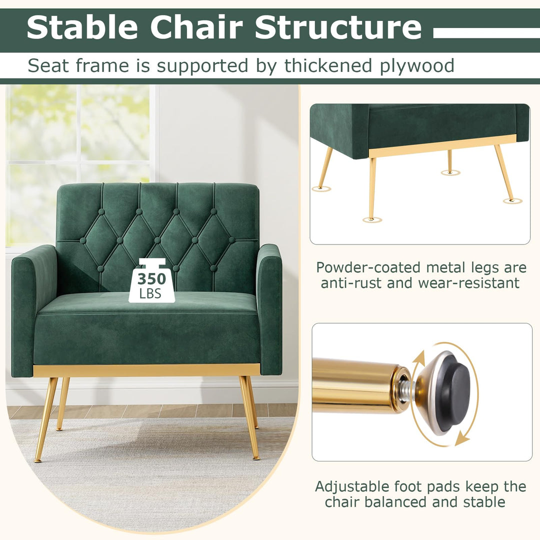Giantex Modern Velvet Accent Chair Set of 1/2, Mid-Century Upholstered Single Sofa Chair w/Button Tufted Back
