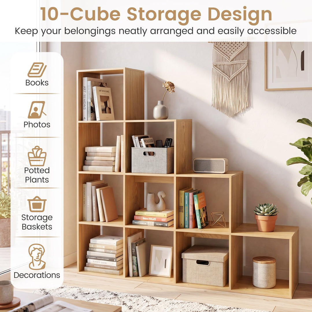 Giantex 51" Wooden 10-Cube Stepped Bookcase for Living Room