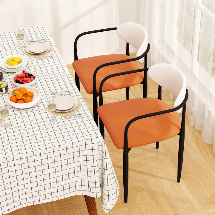 Giantex Modern Dining Chairs Set of 2/4 Faux Leather Upholstered Kitchen Chairs with Orange Padded Seat