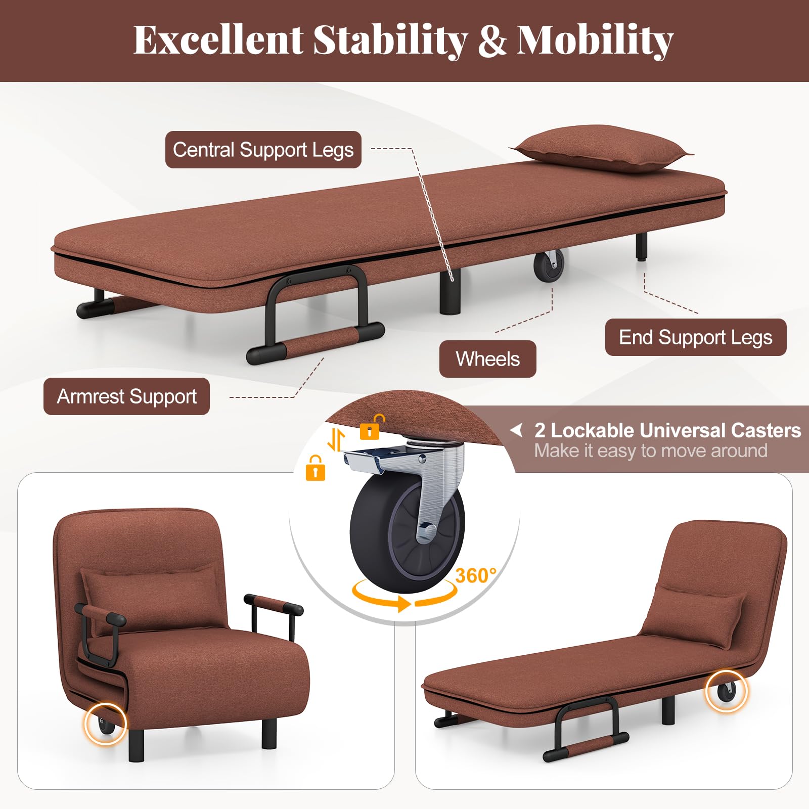 Giantex Convertible Sofa Bed, 3-in-1 Folding Sleeper Chair with 5-Position Adjustable Backrest