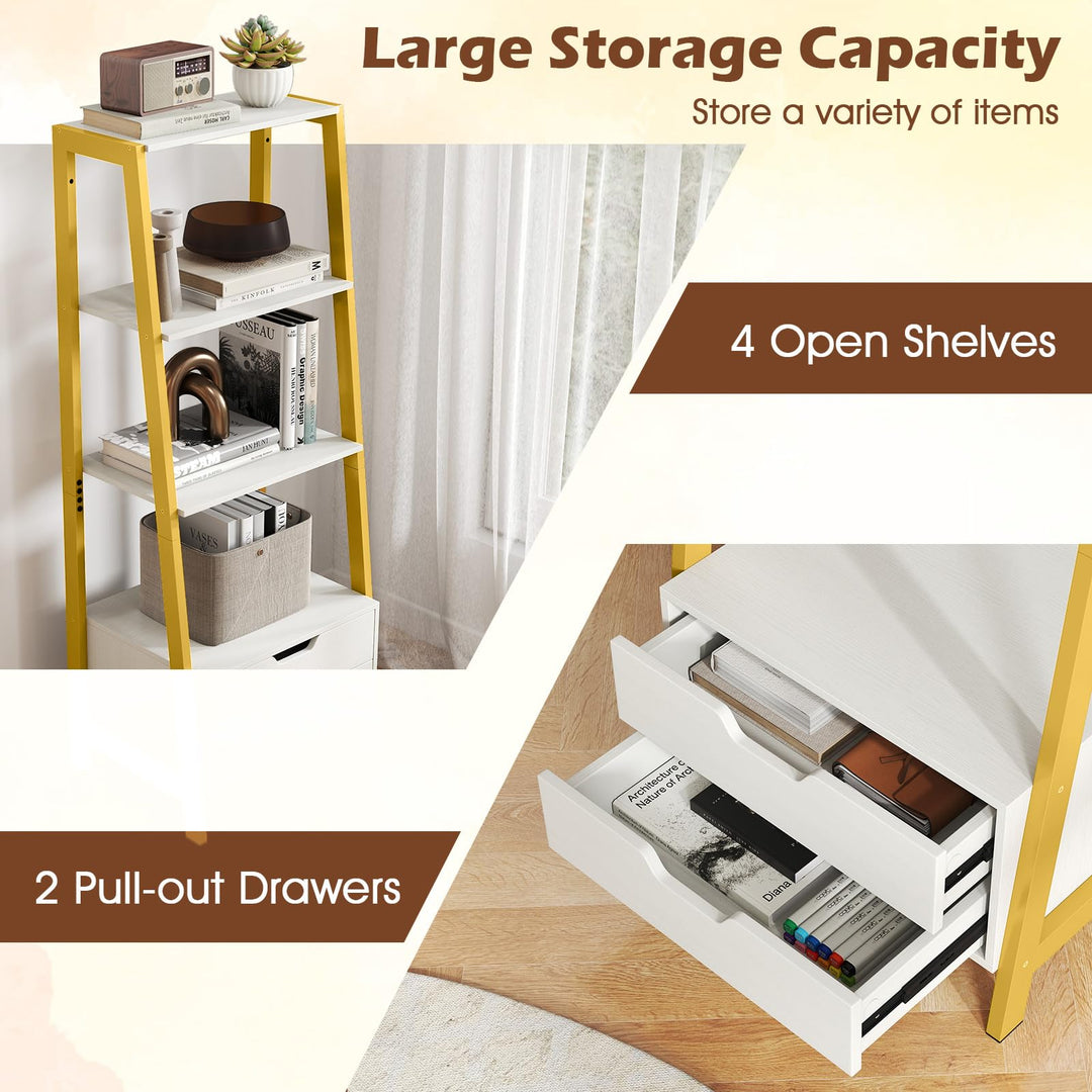 Giantex 4-Tier Bookshelf with 2 Drawers Set of 1/2