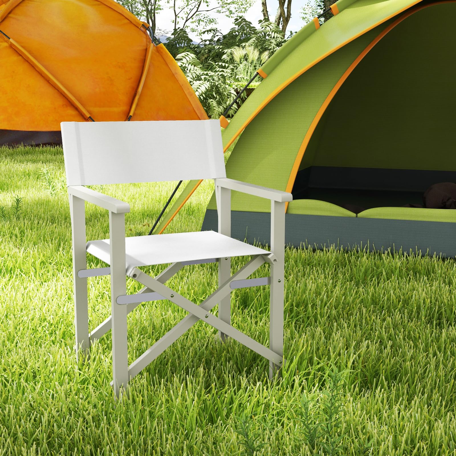Giantex Set  Folding Director Chairs, Lightweight Patio Camping Chair with Acacia Wood Frame & Oxford Fabric Seat