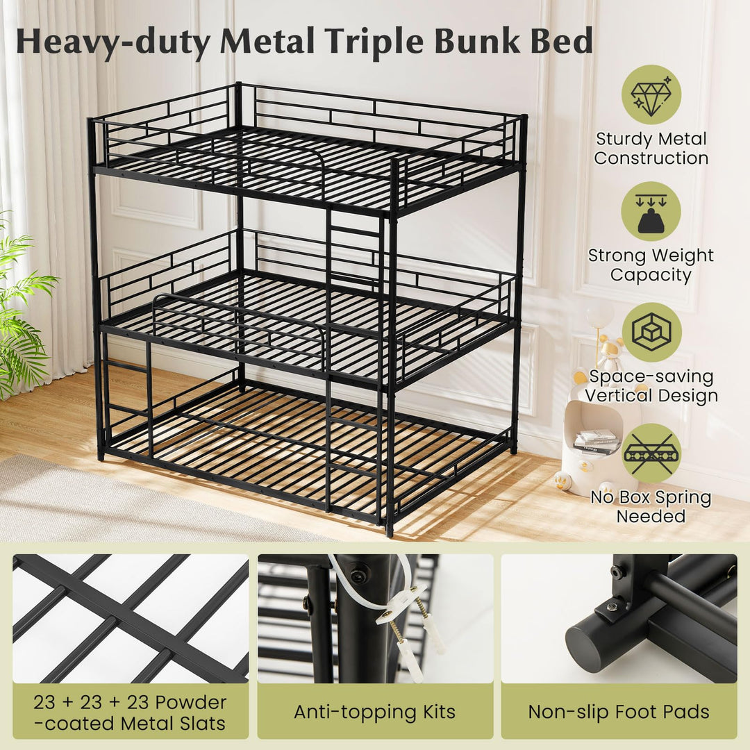 Giantex Metal Full Over Full Over Full Bunkbeds with Safety Guardrails & 2 Ladders
