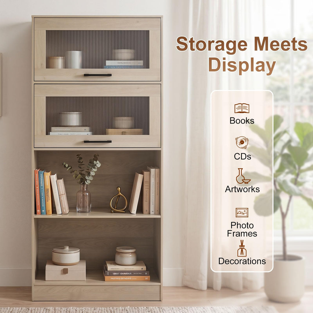 Giantex  4-Tier Tall Bookcase with Flip-up Doors