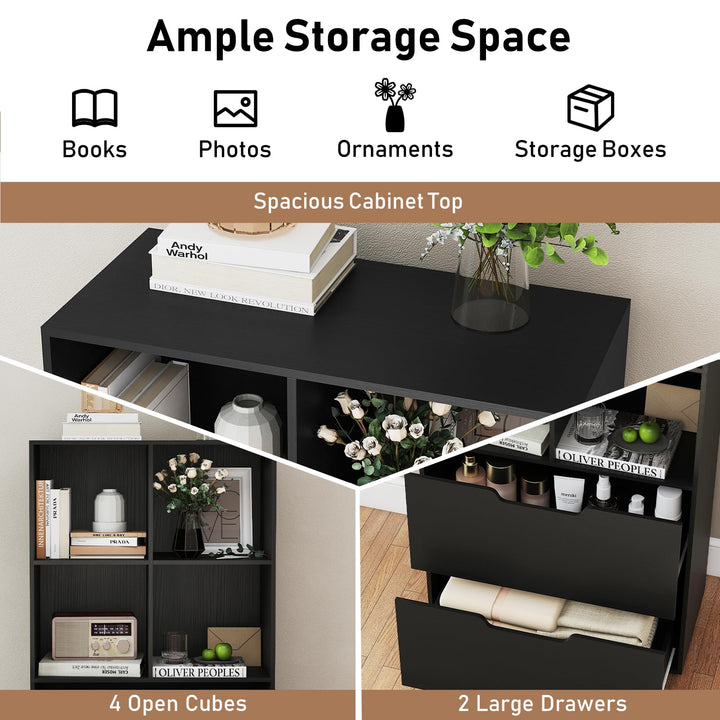 Giantex Bookshelf with 4 Cubes & 2 Drawers 51” Tall Floor Bookcase with Anti-tip Kits