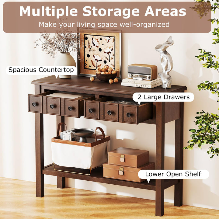 Giantex 38" Narrow Console Table with 2 Drawers & Bottom Open Shelf