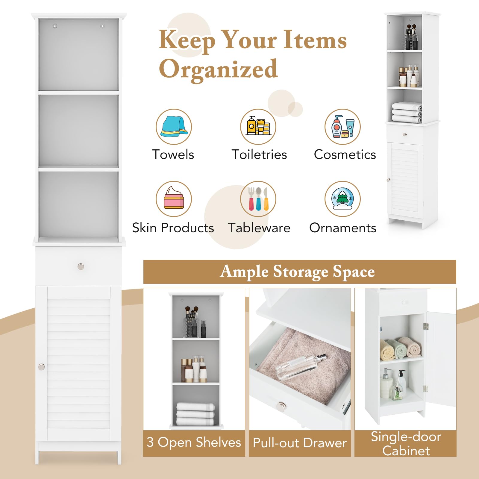 Giantex Narrow Floor Storage Cabinet with Adjustable Shelves