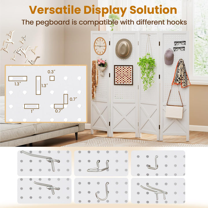 Giantex 4 Panel Pegboard Room Divider for Room Separation