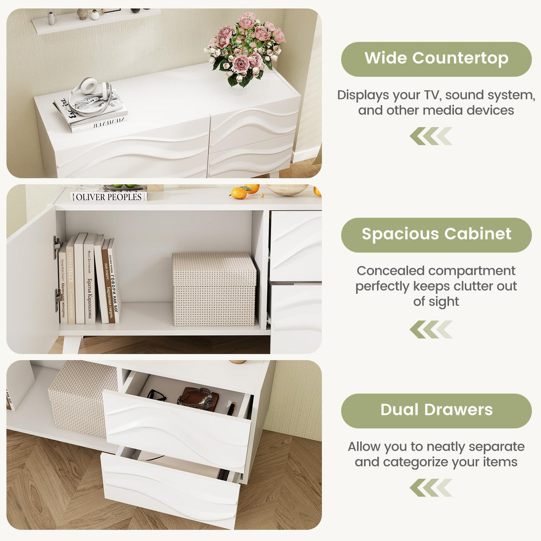 Giantex White TV Stand with Storage and Drawers