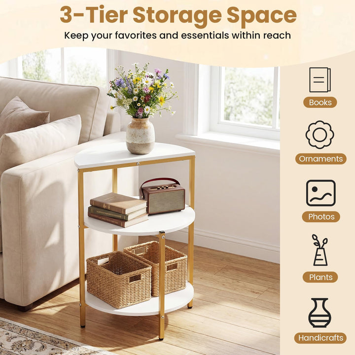 Giantex 3-Tier Round Side Table - Wood Bedside Sofa End Table with Storage Shelves &amp; Metal Frame